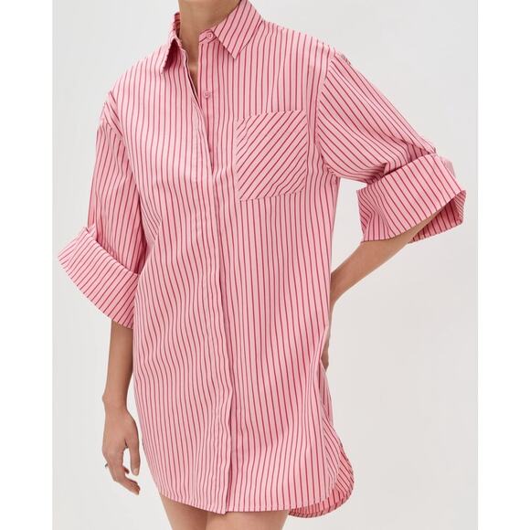 STAUD Dresses & Skirts - STAUD Nico Dress Montauk Stripe Pink Size Small